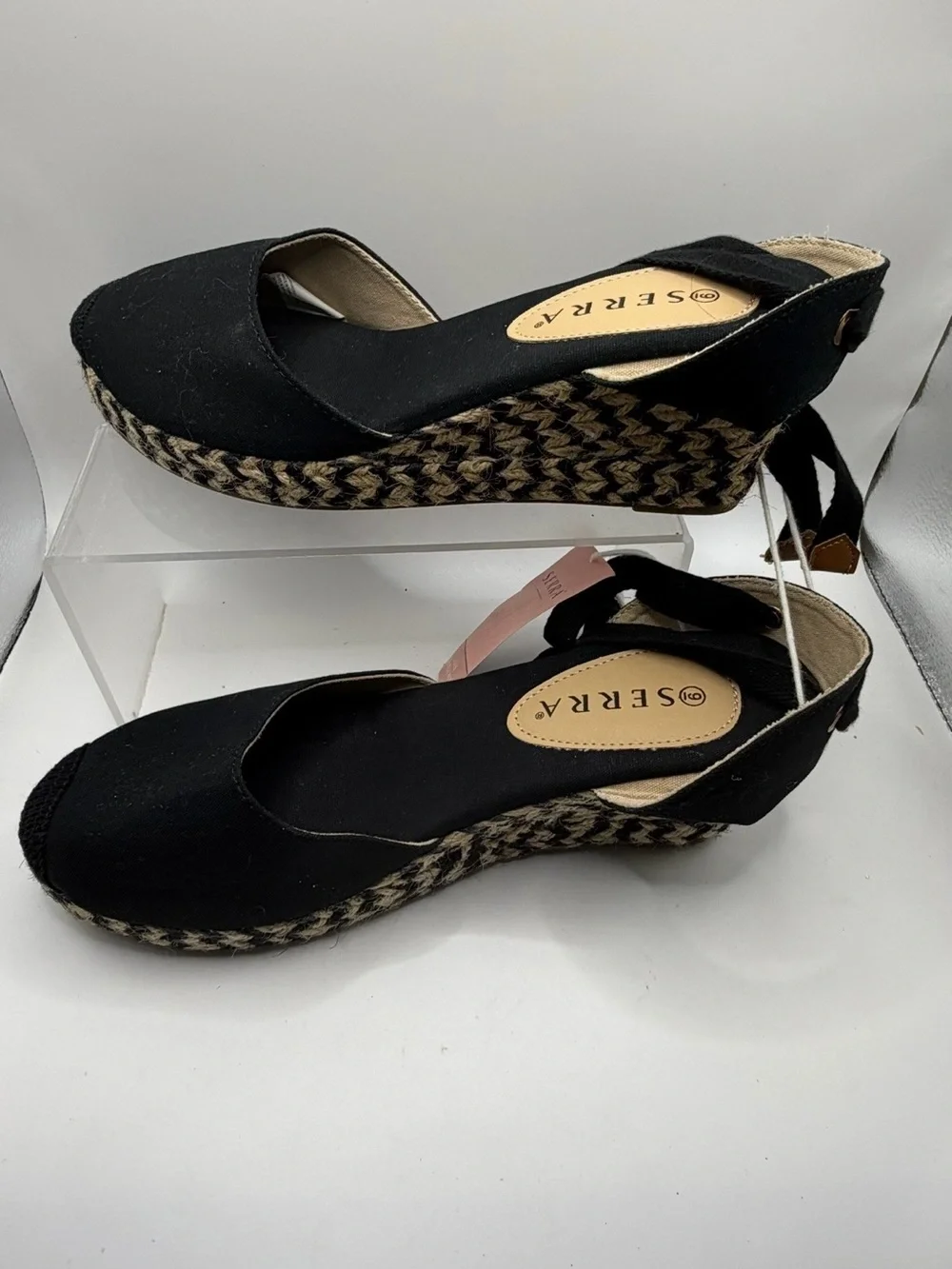 Serra Black Espadrille Wedge Sandals with Braided Jute Platform